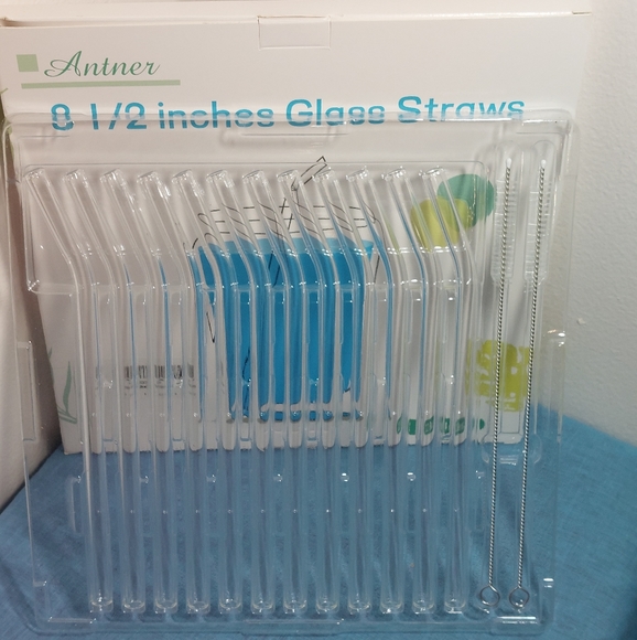 12-pack Glass Drinking Straws Bent 8.5" x 10MM includes 2 Cleaning Brushes NIB - Picture 3 of 8